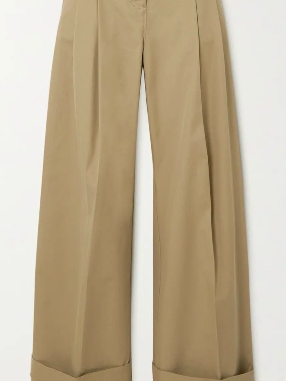 Victoria Beckham High-Rise Wide-Leg Pleated Cotton Twill Trousers in Tan | 4 - Picture 2 of 8